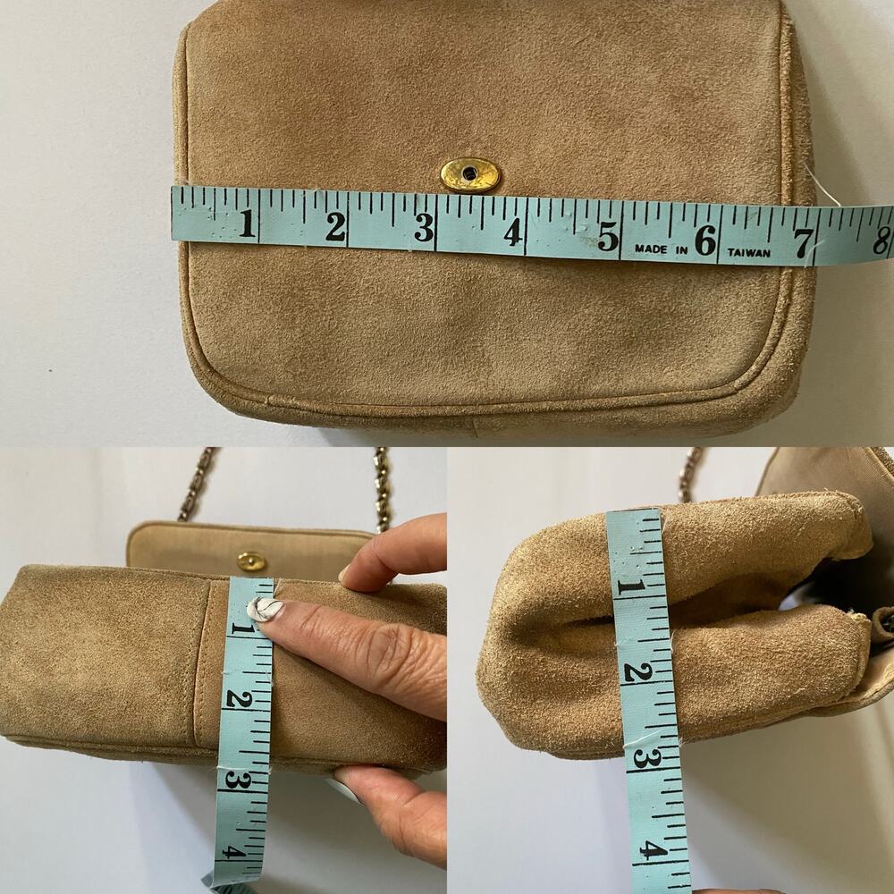 Vintage Suede Mini Shoulder Bag Camel Beige Chain Strap 70s/80s - Picture 9 of 17